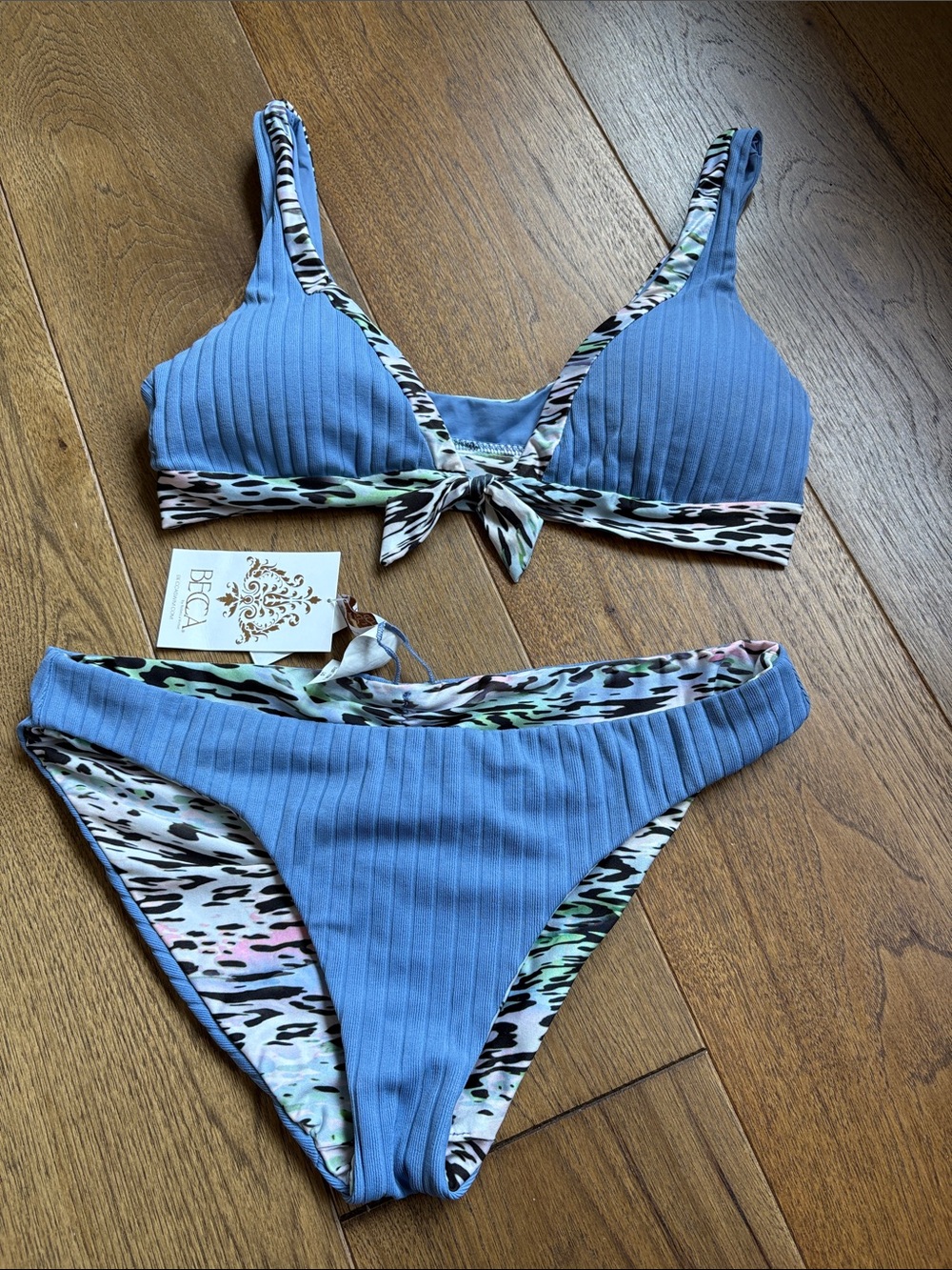 BECCA Blue and Multi Colour Reversible Bikini Set